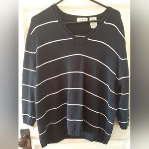 Blu and white striped v neck sweater, XL, White Stag